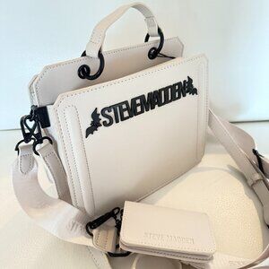 NWT STEVE MADDEN BEVELYN BATS SATCHEL CROSSBODY BAG W CREDIT CARD CASE CHALK